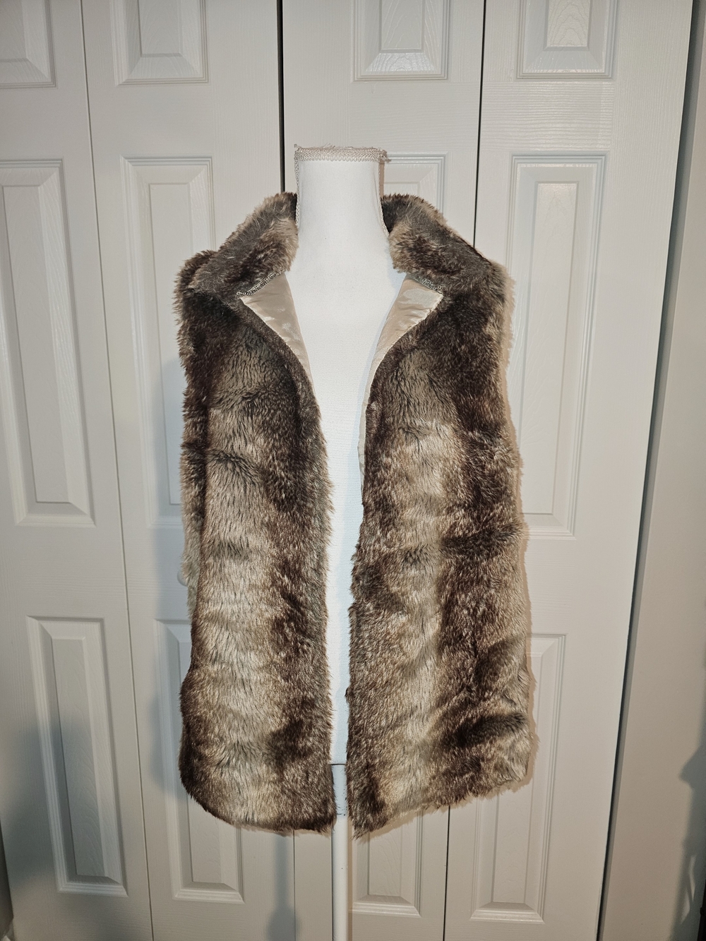 Plush Faux Fur Sleeveless Vest in Taupe Brown